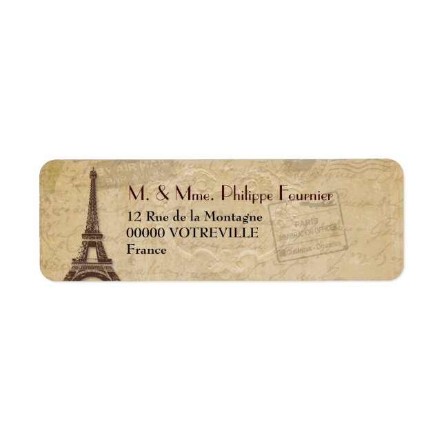 Eiffel Tower Antique Parisian Return Address Label (Front)