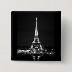 Eiffel Tower at Night - B/W 2 Inch Square Button