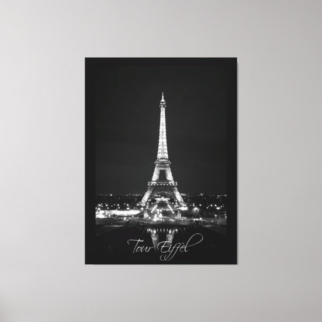 Eiffel Tower at Night B&W on Wrapped Canvas (Front)