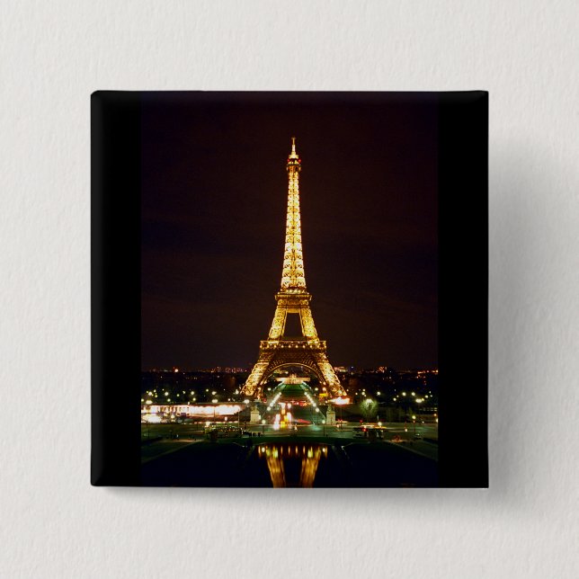 Eiffel Tower at Night - Colour 2 Inch Square Button (Front)