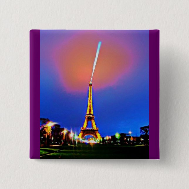 Eiffel Tower At Night Painting 2 Inch Square Button (Front)
