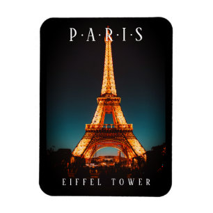 Eiffel Tower At Night, Paris, Black Magnet