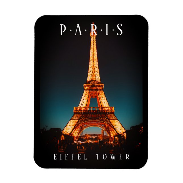 Eiffel Tower At Night, Paris, Black Magnet (Vertical)