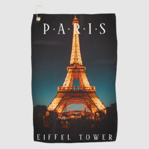 Eiffel Tower At Night, Paris, DIY White Text Golf Towel