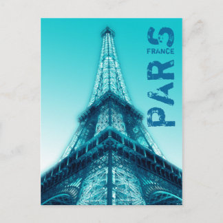 Eiffel Tower at night Paris France Postcard Blue