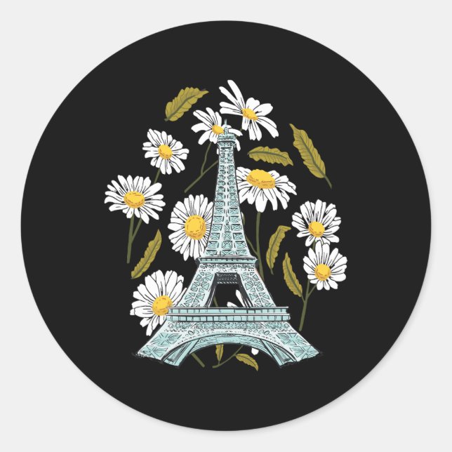 Eiffel Tower Autumn Flower Paris Fall In France So Classic Round Sticker (Front)