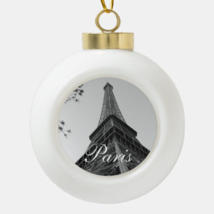 Eiffel Tower b/w Ceramic Ball Christmas Ornament