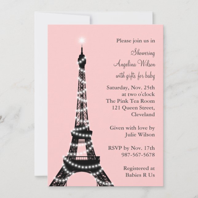Eiffel Tower Baby Shower Invitation (pink) (Front)