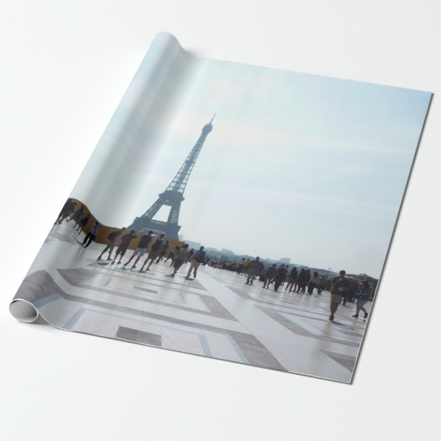 EIFFEL TOWER BEHIND CONCRETE BUILDING WRAPPING PAPER (Unrolled)