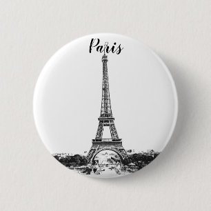 Eiffel tower black and white 2 inch round button