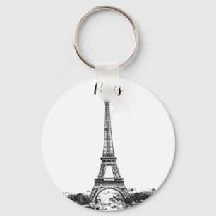 Eiffel tower black and white keychain