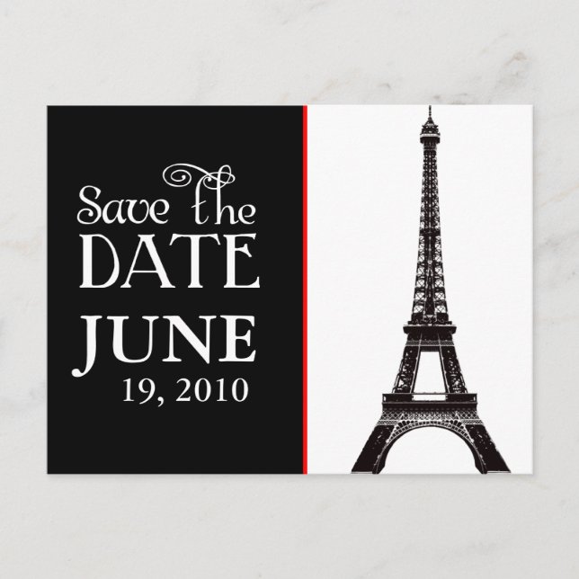 Eiffel Tower Black and white save the date Announcement Postcard (Front)