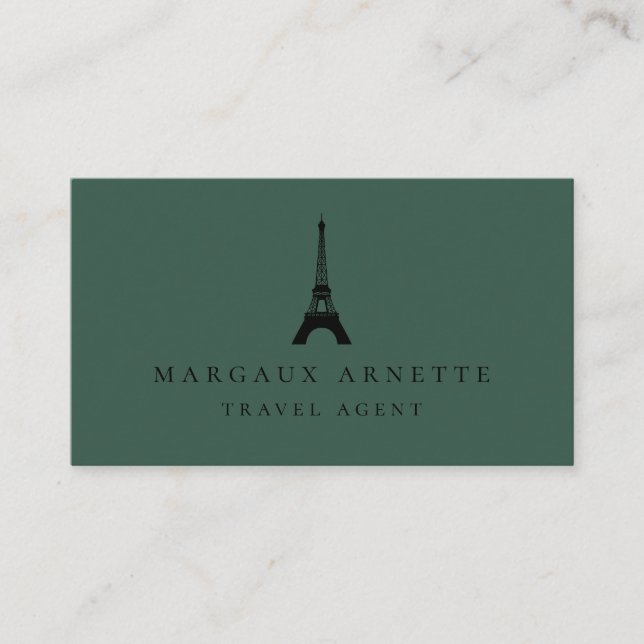 Eiffel Tower Black Logo Green Business Card (Front)