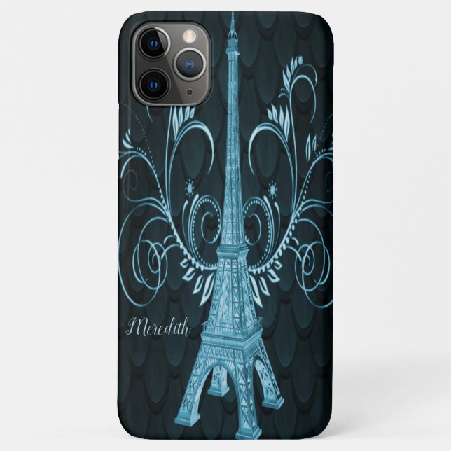 Eiffel Tower Blue Floral Swirls Case-Mate iPhone Case (Back)