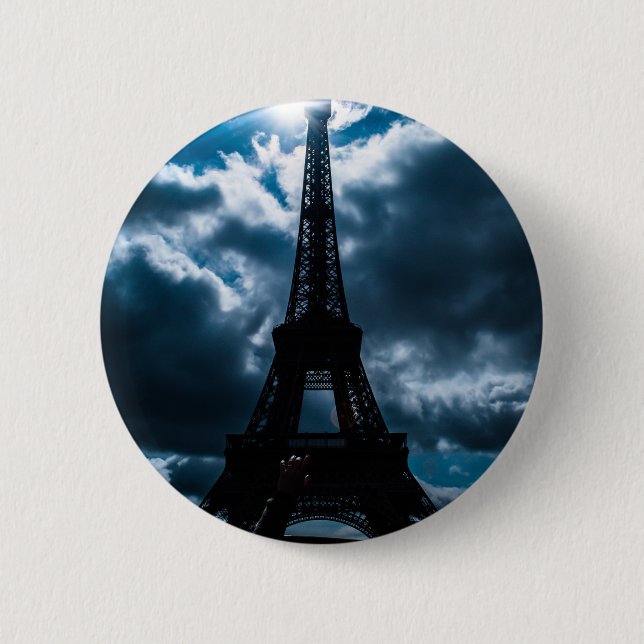 Eiffel Tower Blue Night 2 Inch Round Button (Front)