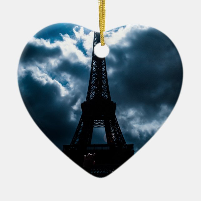 Eiffel Tower Blue Night Ceramic Ornament (Front)