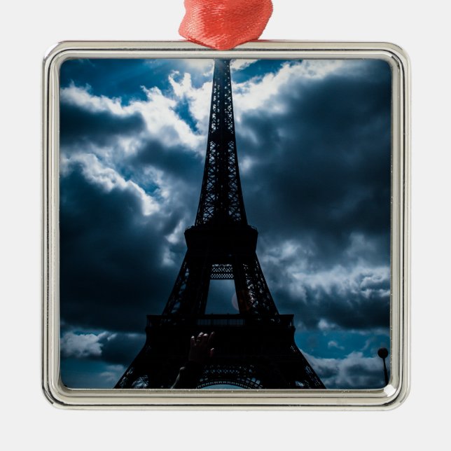 Eiffel Tower Blue Night Metal Ornament (Front)