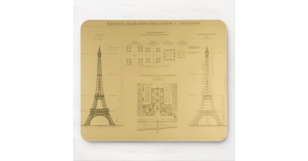 Eiffel Tower Blueprints Mouse Pad Zazzle