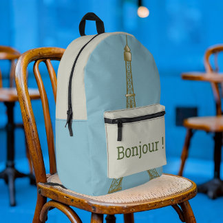 Eiffel Tower - Bonjour  Printed Backpack