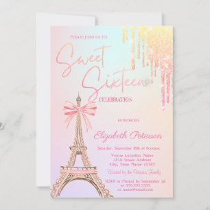 Eiffel Tower Bow Glitter Drips  Sweet 16   Invitation