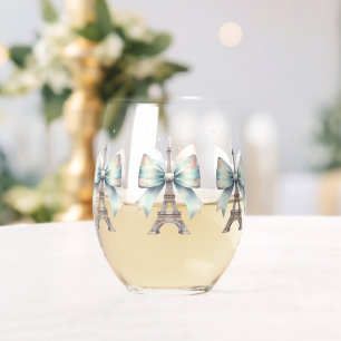 Eiffel Tower & Bow Stemless Wine Glass