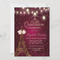 Eiffel Tower,Bow,Tiara Lights Red Quinceañera