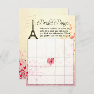Eiffel Tower Bridal Shower Bingo Card with Monogra