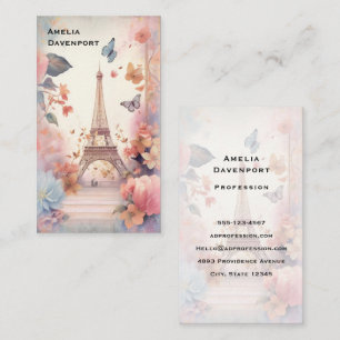 Eiffel Tower Butterflies and Flowers Business Card
