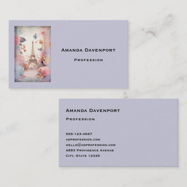 Eiffel Tower Butterflies and Flowers Business Card (Front/Back)