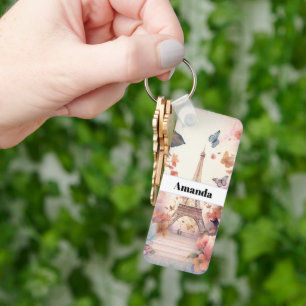 Eiffel Tower Butterflies and Flowers Keychain