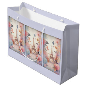 Eiffel Tower Butterflies and Flowers Large Gift Bag