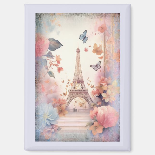 Eiffel Tower Butterflies and Flowers Magnet (Front)