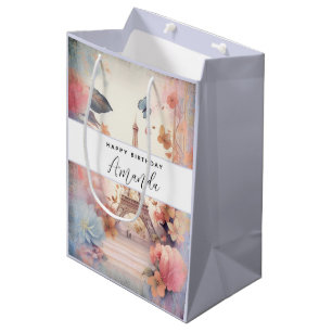 Eiffel Tower Butterflies and Flowers Medium Gift Bag