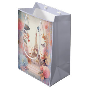 Eiffel Tower Butterflies and Flowers Medium Gift Bag