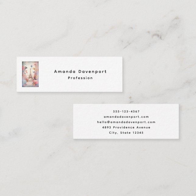 Eiffel Tower Butterflies and Flowers Mini Business Card (Front/Back)