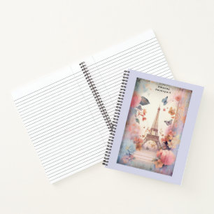 Eiffel Tower Butterflies and Flowers Notebook