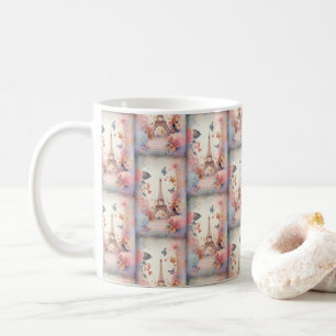 Eiffel Tower Butterflies and Flowers Pattern Coffee Mug