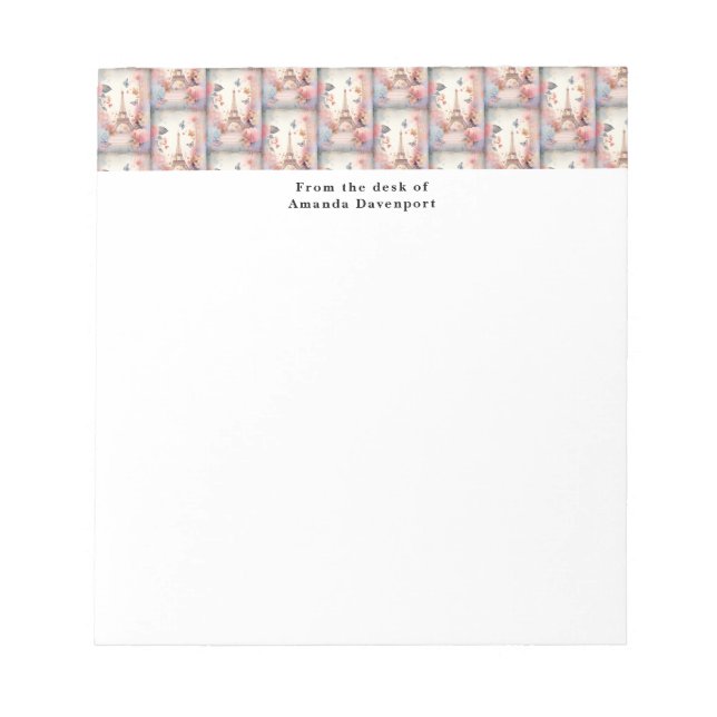 Eiffel Tower Butterflies and Flowers Pattern Notepad (Front)