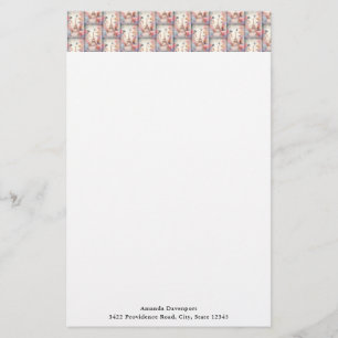 Eiffel Tower Butterflies and Flowers Pattern Stationery