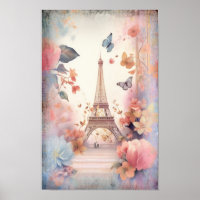 Eiffel Tower Butterflies and Flowers