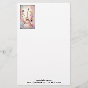 Eiffel Tower Butterflies and Flowers Stationery