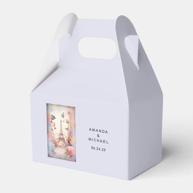 Eiffel Tower Butterflies and Flowers Wedding Favor Box (Front Side)