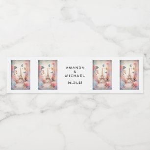Eiffel Tower Butterflies and Flowers - Wedding Water Bottle Label