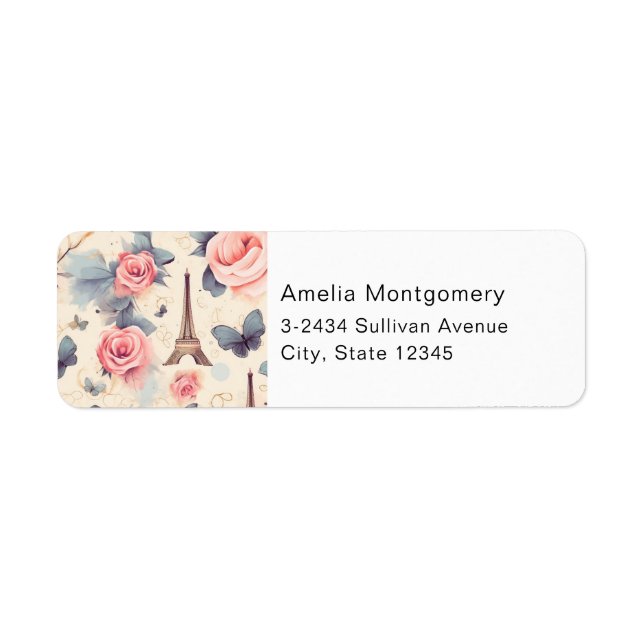 Eiffel Tower Butterfly and Roses Pattern - Address (Front)