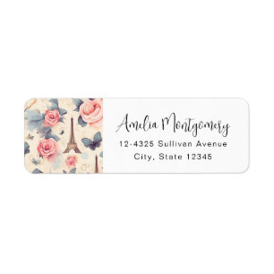 Eiffel Tower Butterfly and Roses Pattern - Address