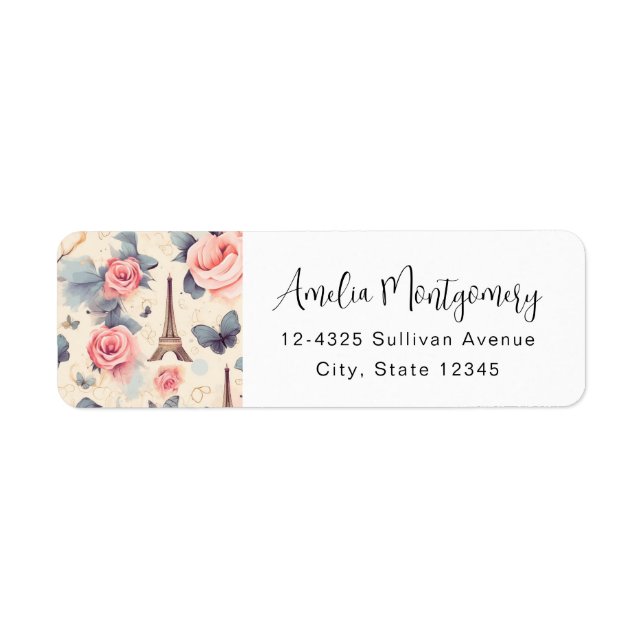 Eiffel Tower Butterfly and Roses Pattern - Address (Front)