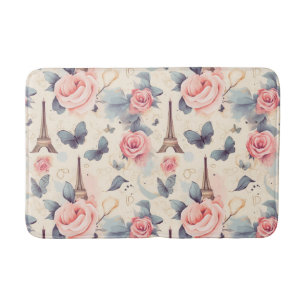 Eiffel Tower Butterfly and Roses Pattern Bath Mat
