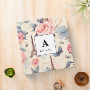 Eiffel Tower Butterfly and Roses Pattern Binder