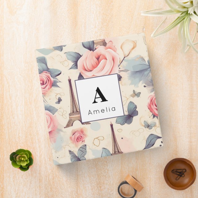 Eiffel Tower Butterfly and Roses Pattern Binder (In Situ)