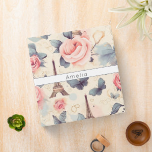Eiffel Tower Butterfly and Roses Pattern Binder